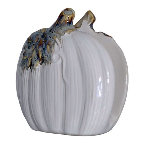 Napkin Holder Autumn White Pumpkin Hand Painted Ceramic Harvest Kitchen Accent - Picture 4 of 16